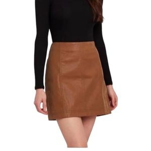 Free People Vegan Leather Saddle Brown Mini Skirt, size 2